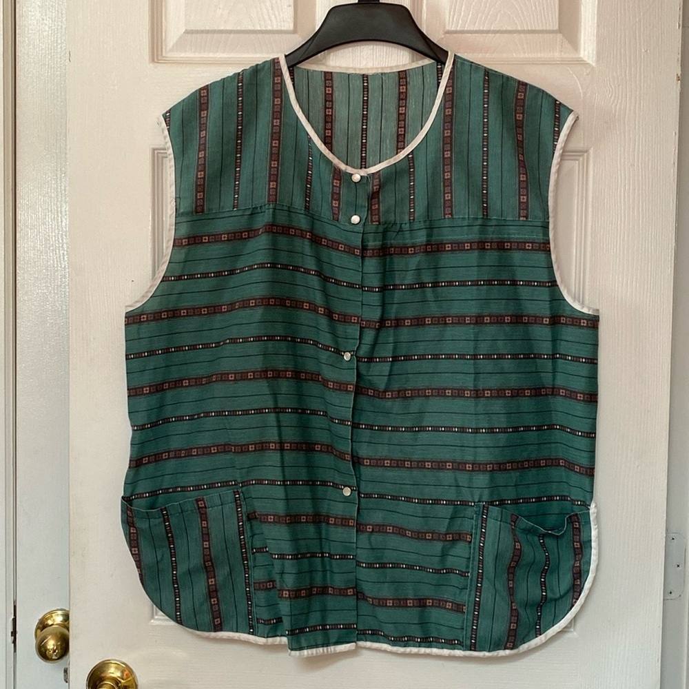 VTG 70’s Boho Haunted Mansion Novelty Print Artist Art Smock Blouse Top